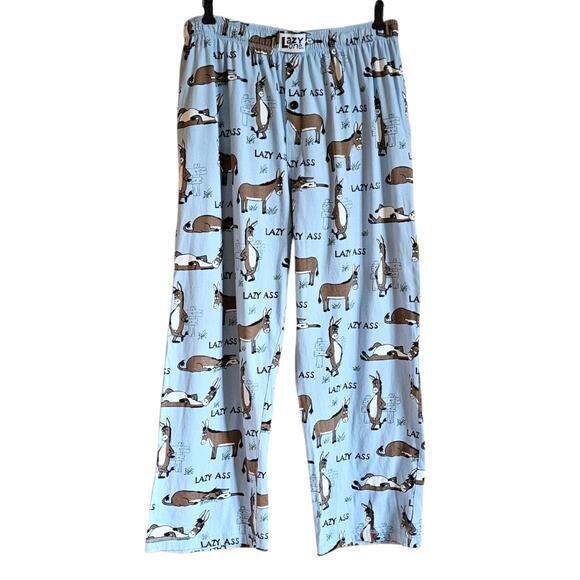 Lazy One “Lazy Ass” Unisex Cotton PJ Pants Loungewear Light Blue XL - Picture 1 of 6